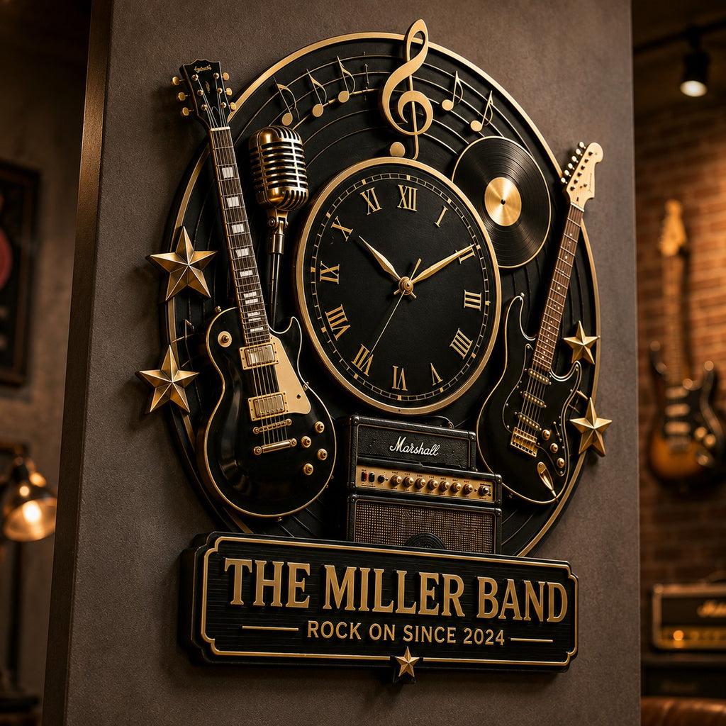 Personalized Rock Band Custom Name Wall Clock — personalized with a custom name