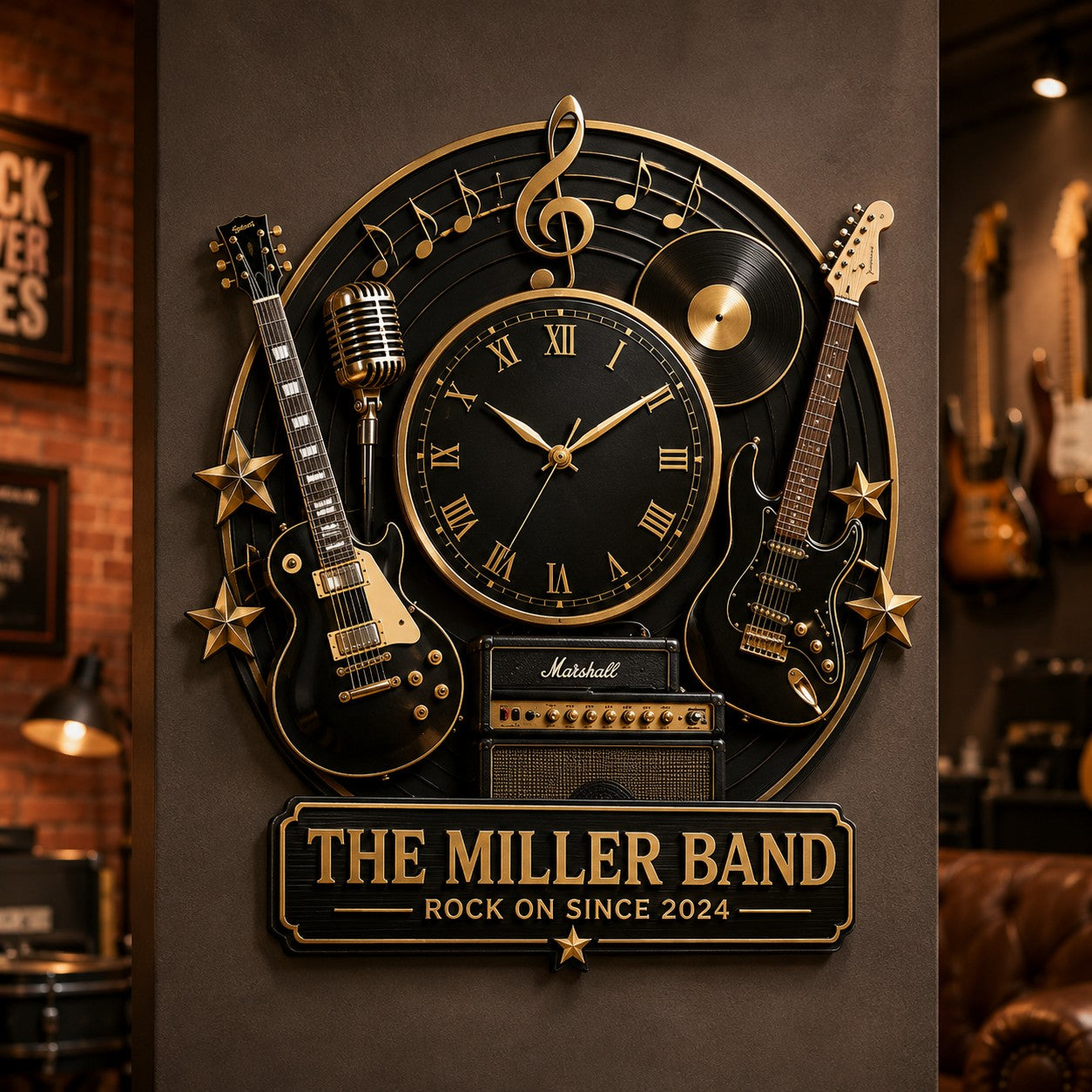 Personalized Rock Band Custom Name Wall Clock — personalized with a custom name