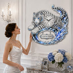 Personalized Reclining White Tiger Wall Clock with a custom name set into the design