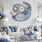 Personalized Reclining White Tiger Wall Clock with a custom name set into the design