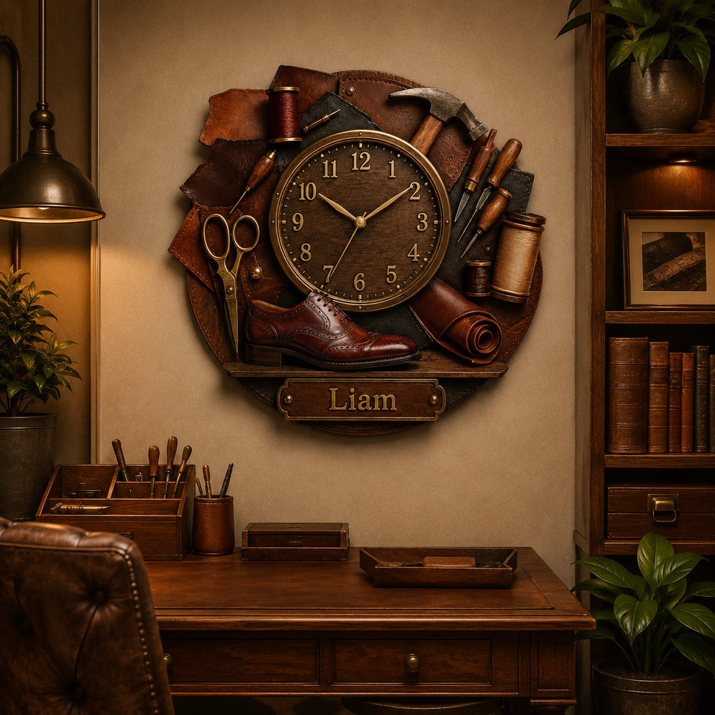 Leatherworker Custom Name Wall Clock — personalized with a custom name