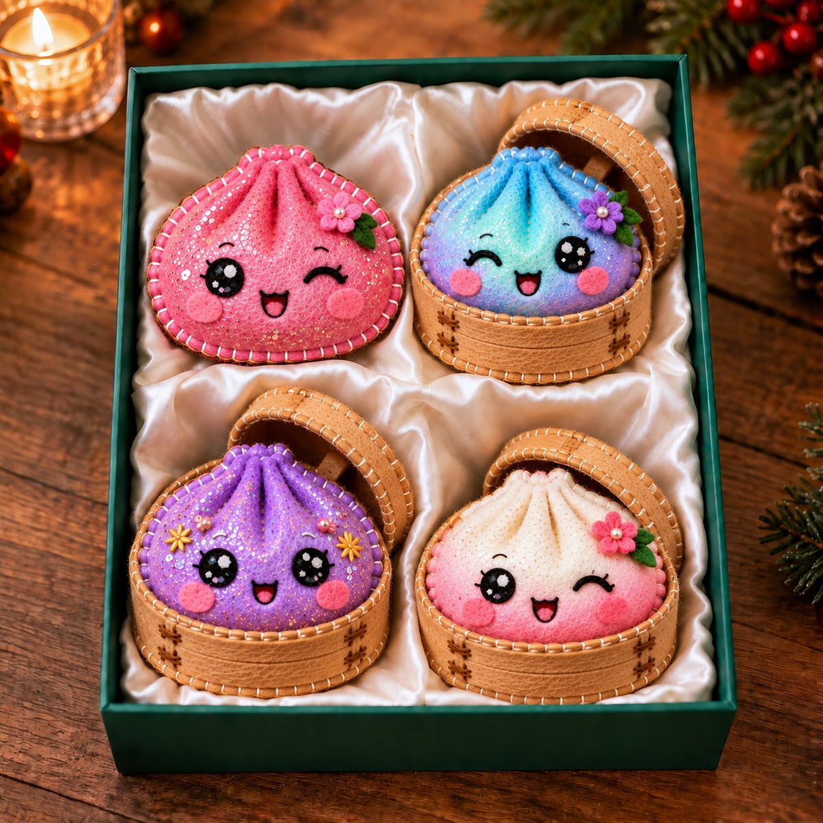 Rainbow Steamer Kawaii Dumpling Ornament Gift Set
