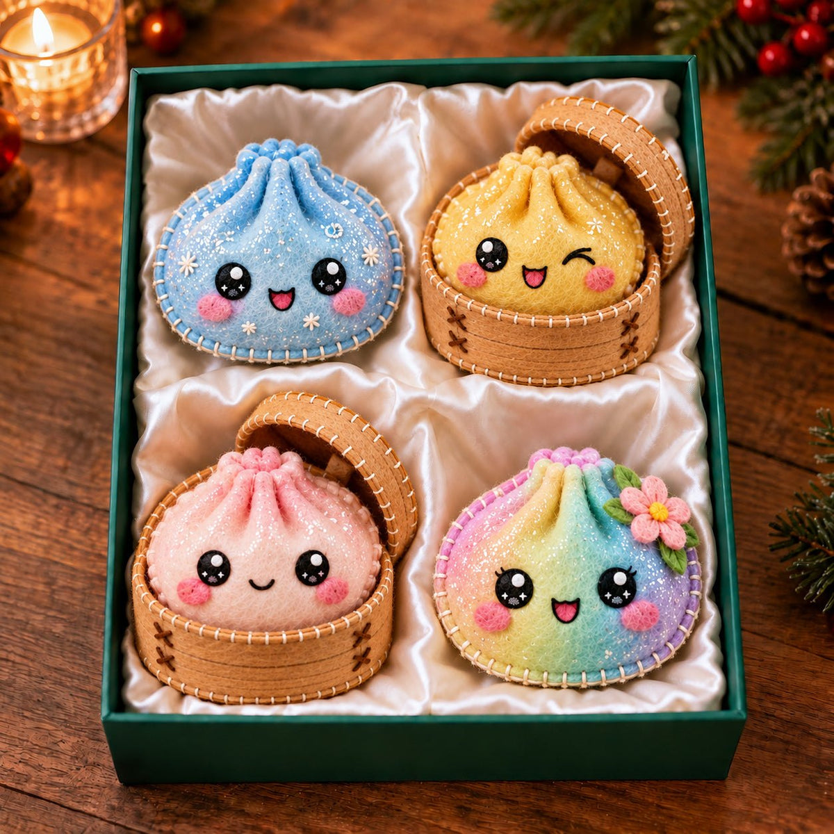 Pastel Steamer Kawaii Dumpling Ornament Gift Set