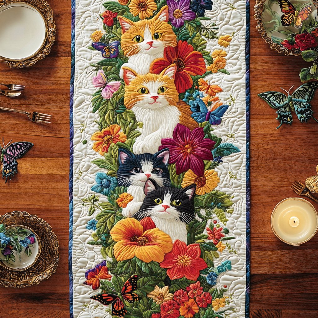 Kitty Blooms Table Runner