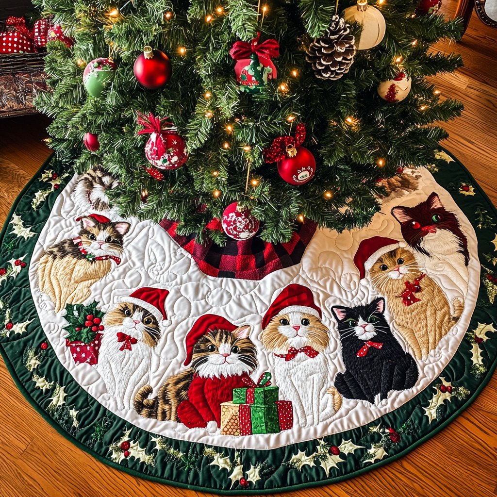 Kitty Claus Celebration Christmas Tree Skirt