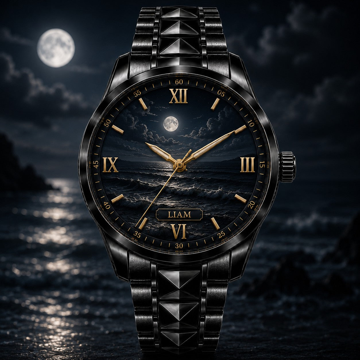 Custom Personalized Moonlit Ocean Watch — personalized with a custom name