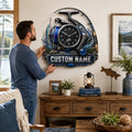 Fishing reel Custom Name Wall Clock — personalized with a custom name