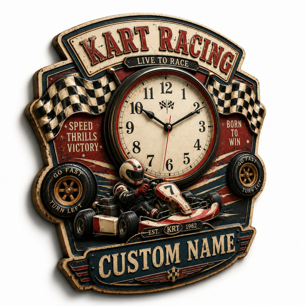 Go kart clock — personalized with a custom name
