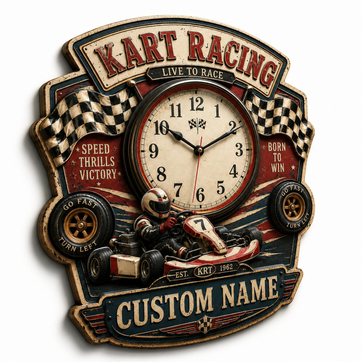 Go kart clock — personalized with a custom name