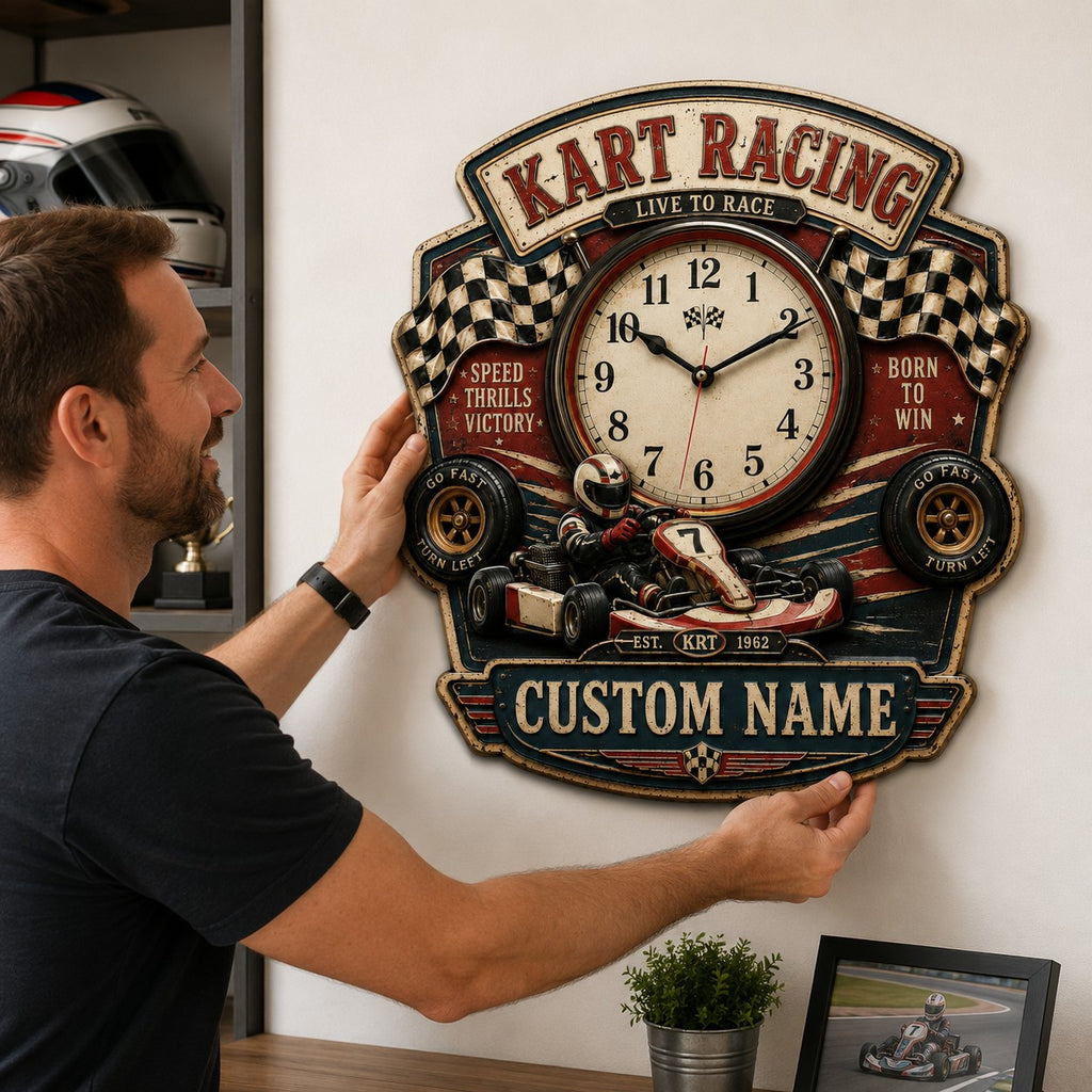 Go kart clock — personalized with a custom name