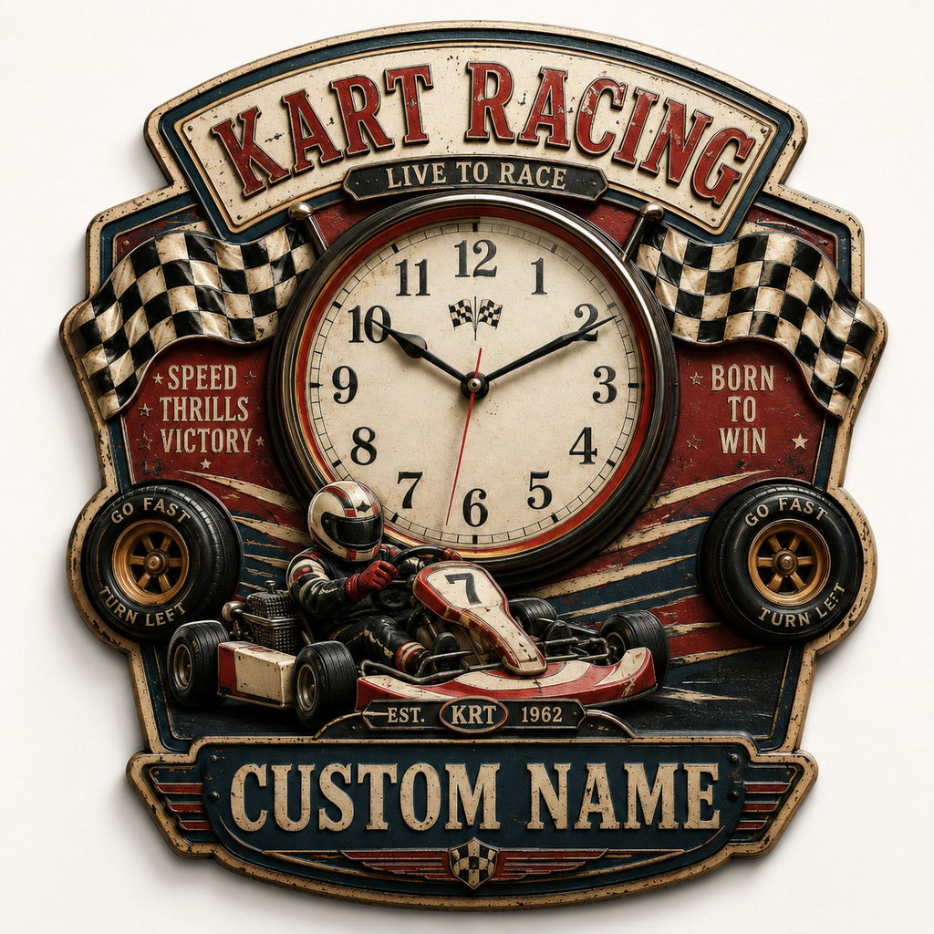 Go kart clock — personalized with a custom name