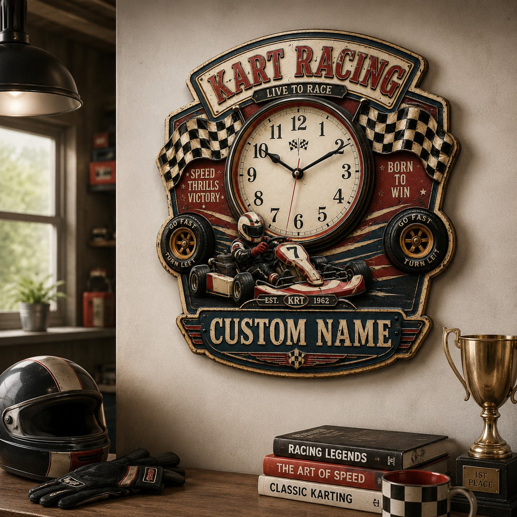 Go kart clock — personalized with a custom name