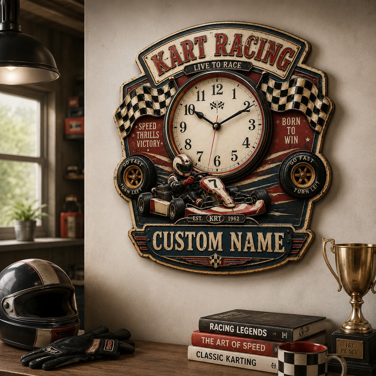 Go kart clock — personalized with a custom name