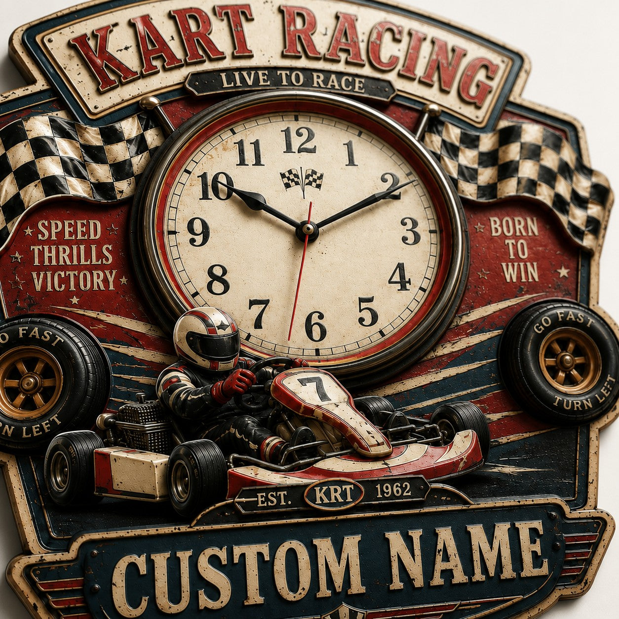 Go kart clock — personalized with a custom name