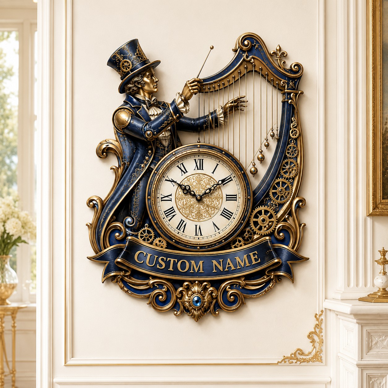 Personalized harp conductor wall clock — personalized with a custom name