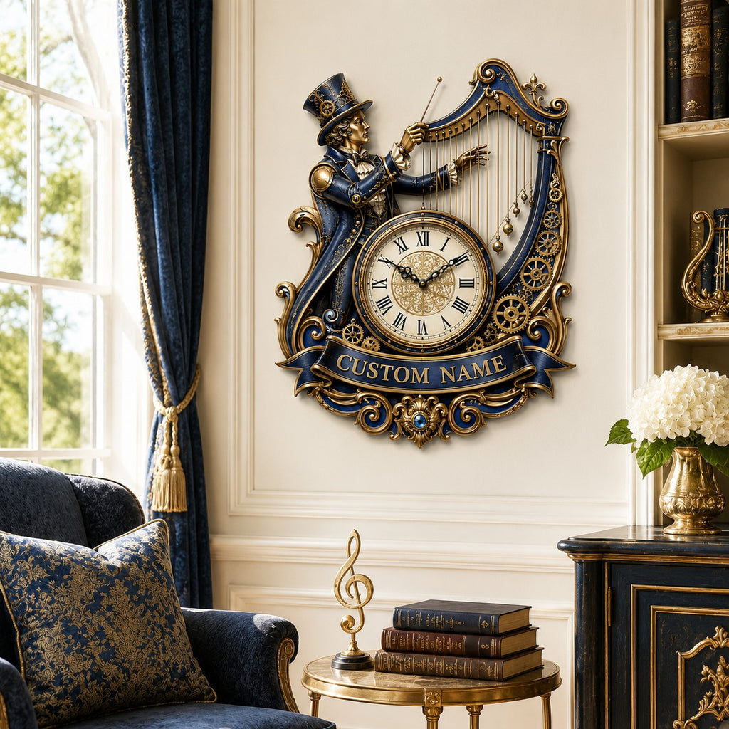 Personalized harp conductor wall clock — personalized with a custom name