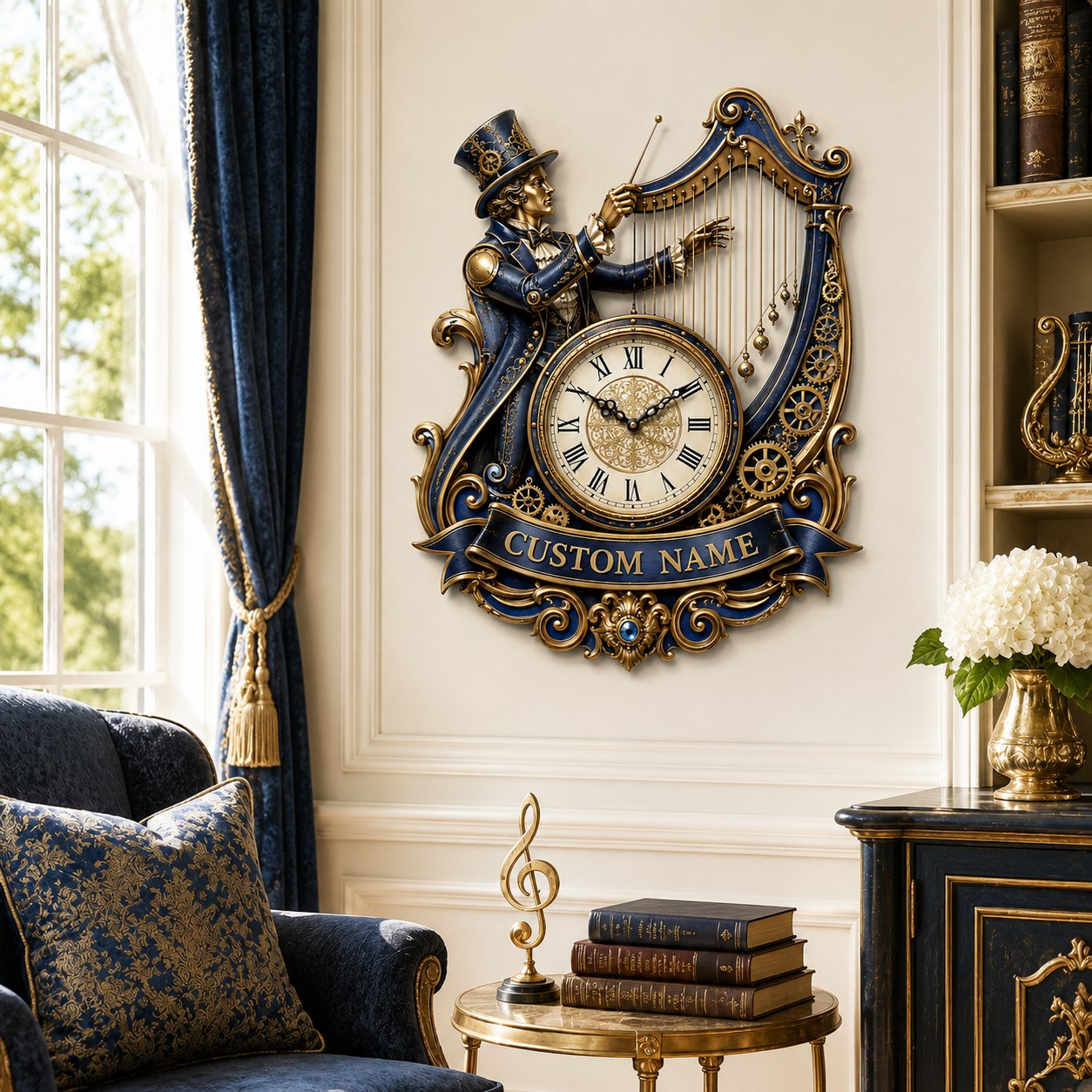 Personalized harp conductor wall clock — personalized with a custom name