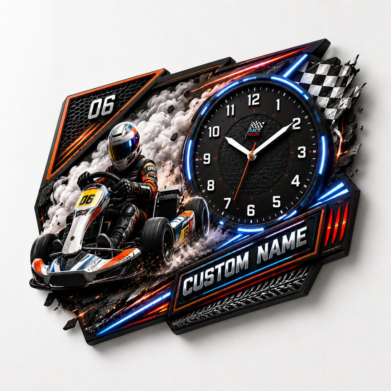 Junior kart racers Custom Name Wall Clock — personalized with a custom name