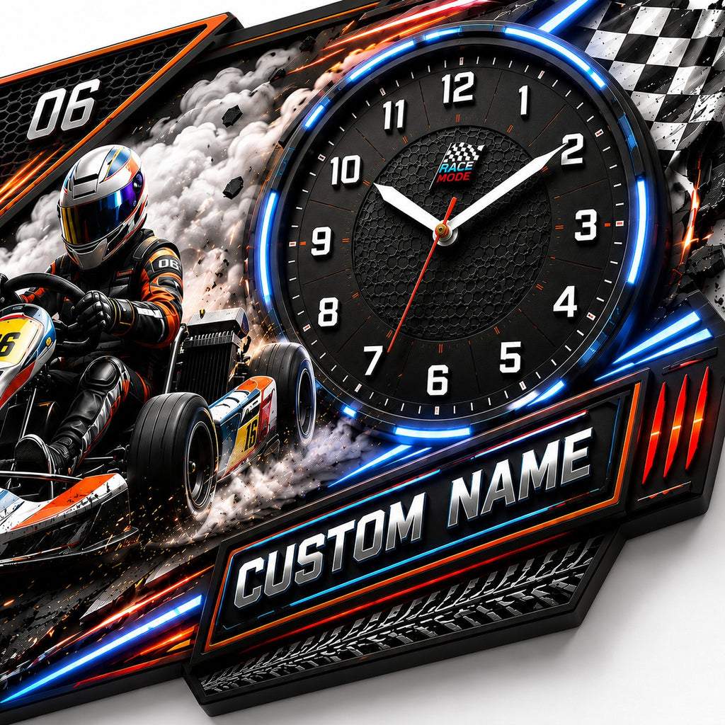 Junior kart racers Custom Name Wall Clock — personalized with a custom name