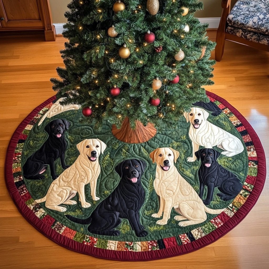 Labrador Snowy Adventure Christmas Tree Skirt