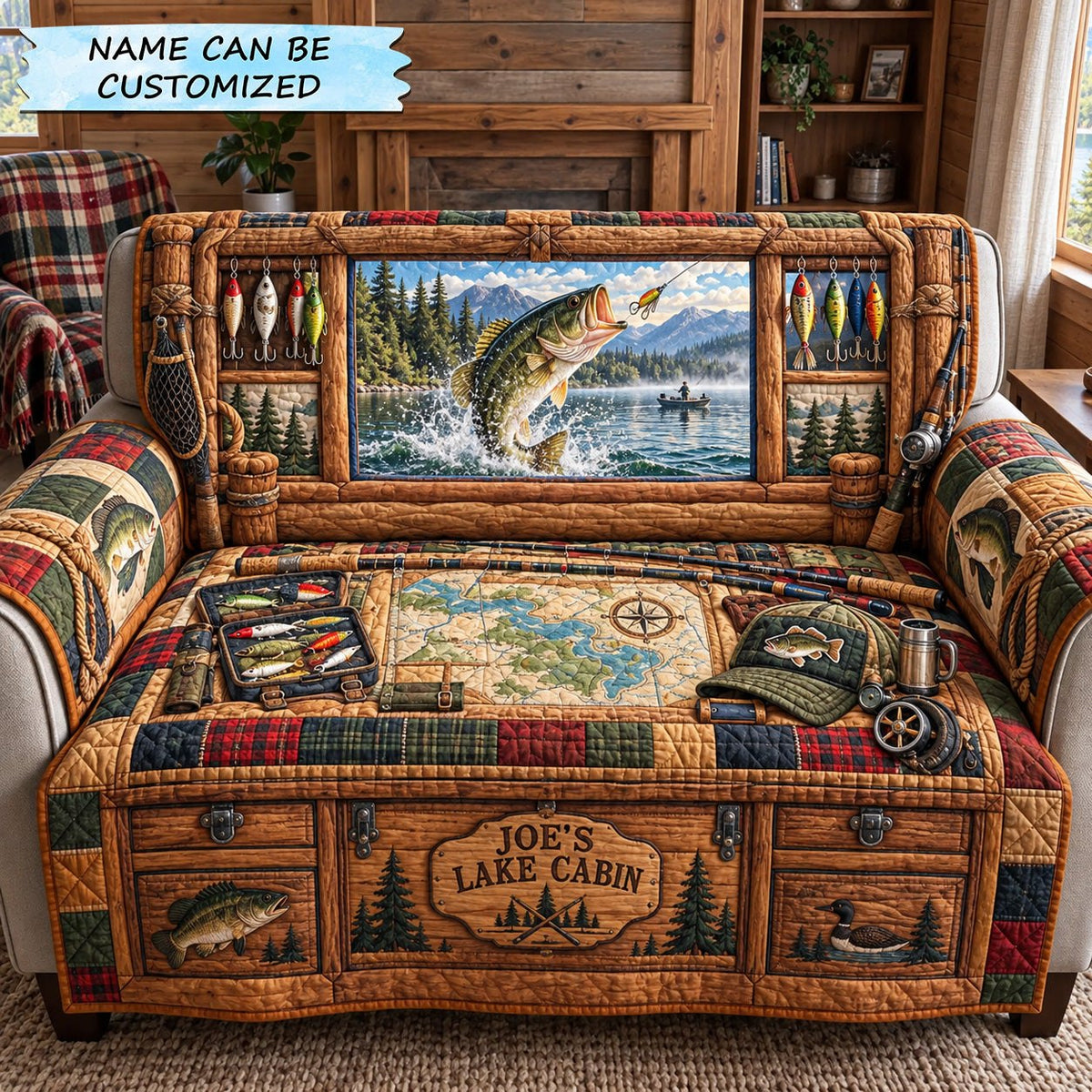 Lake Cabin Fishing Sofa Cover