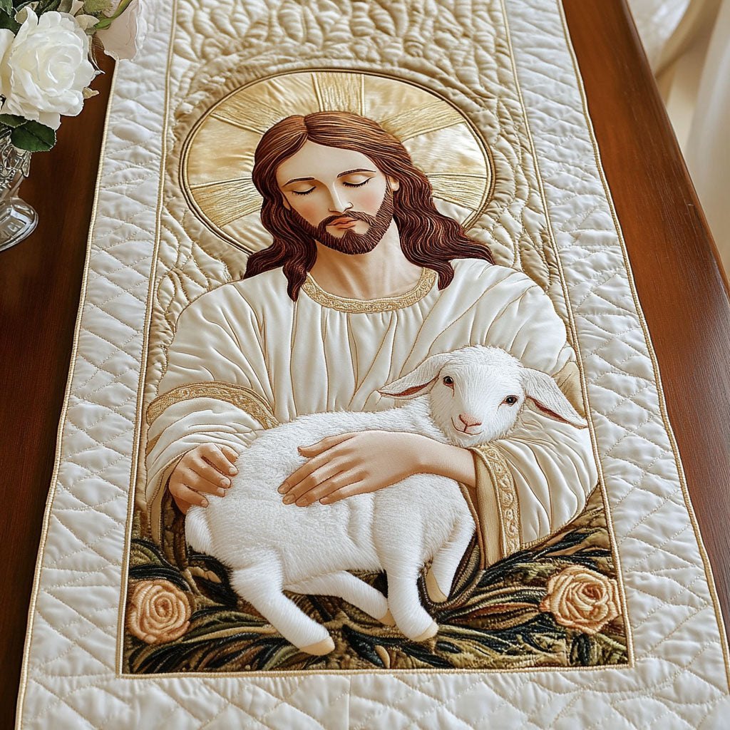 Jesus Cradling a White Lamb Table Runner