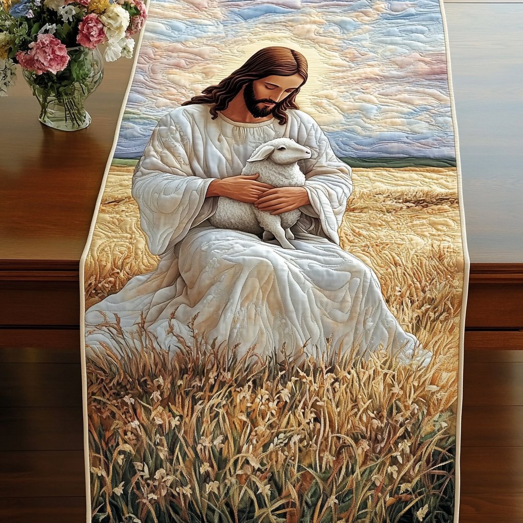 Jesus with Lamb in Wheat Field Table Runner