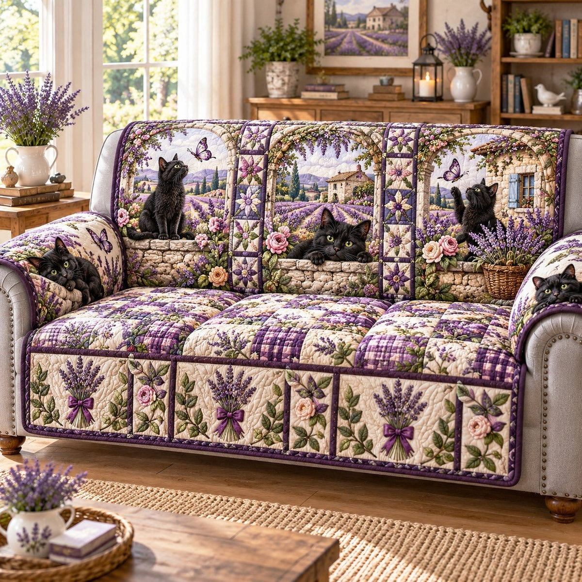Lavender Cats Sofa Cover