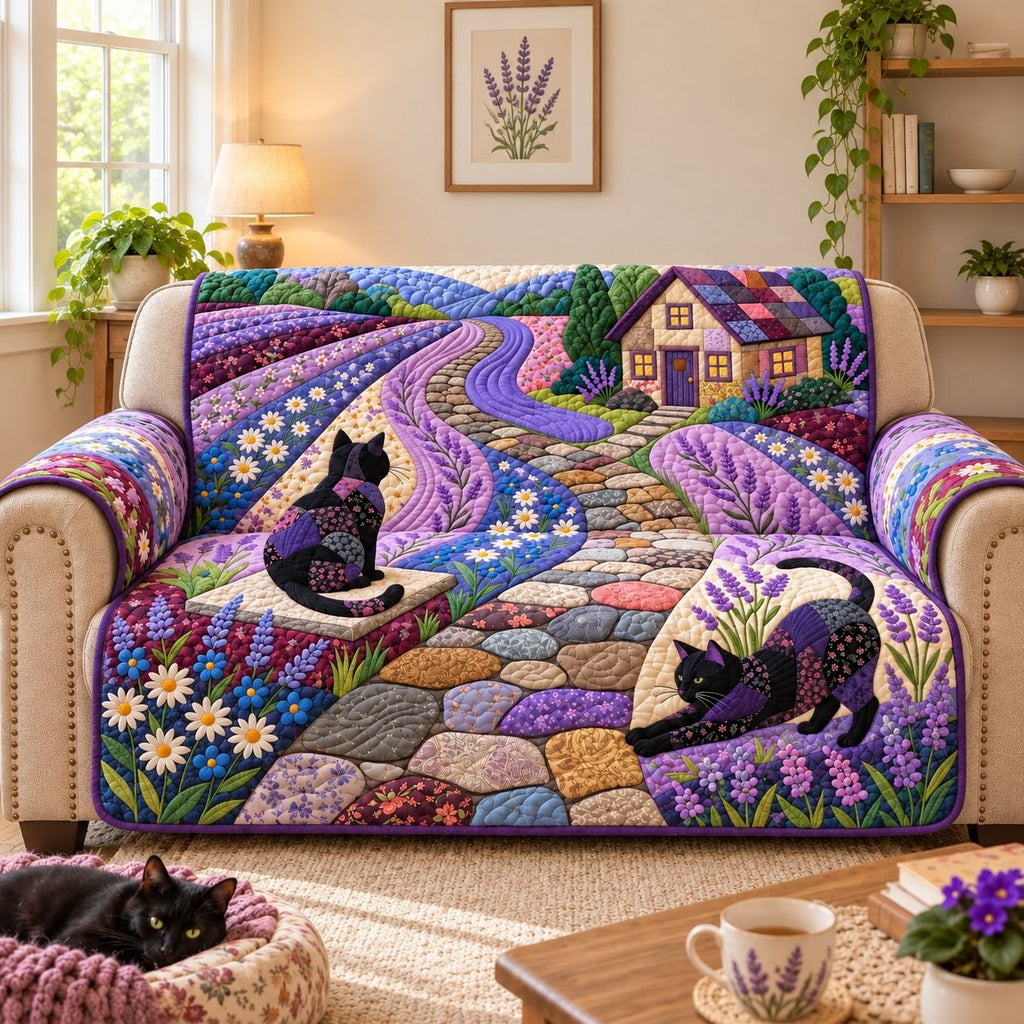 Lavender Cottage Cats Sofa Cover