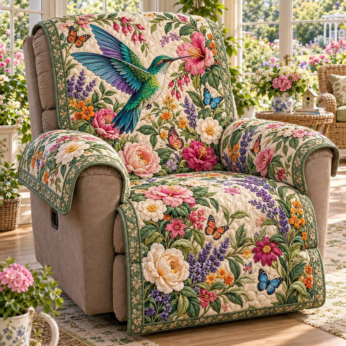 Lavender Garden Hummingbird Sofa Cover