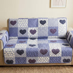 Hearts on Blue and White Checks Sofa Cover