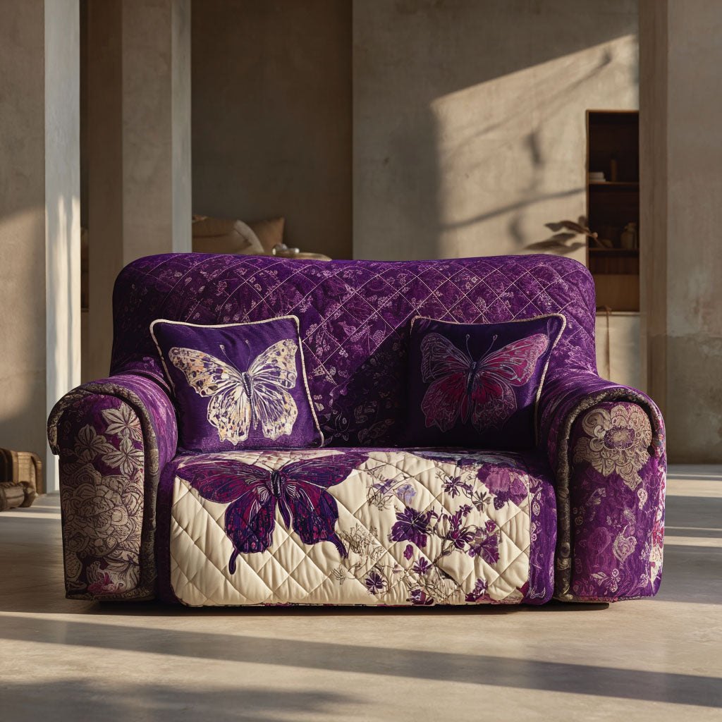 Violet Butterfly on Plum and Cream Sofa Cover