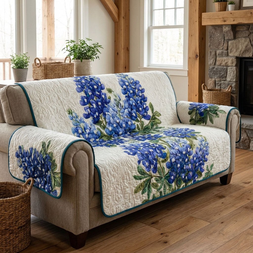 Bluebonnets on Ivory Quilt Sofa Cover