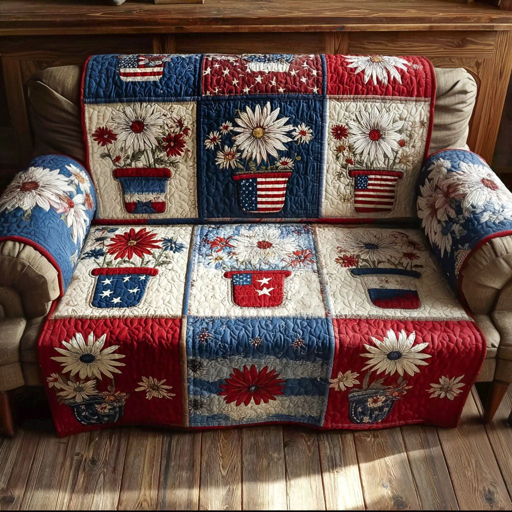 Sunflowers and Flags in Patchwork Sofa Cover
