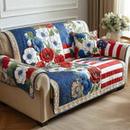 Poppies on the Flag Stripes Sofa Cover