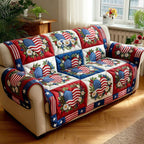 Patriotic Floral Blocks with Flags Sofa Cover