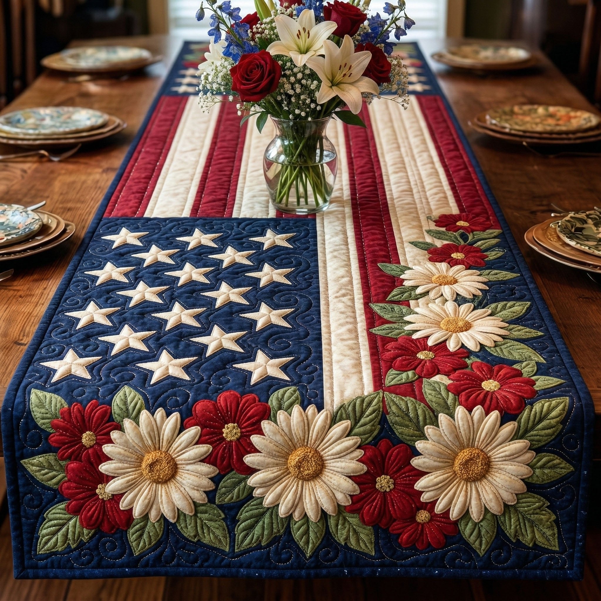 Daisies and Stars on the Flag Table Runner