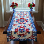 Red White Blue Folk Medallion Table Runner