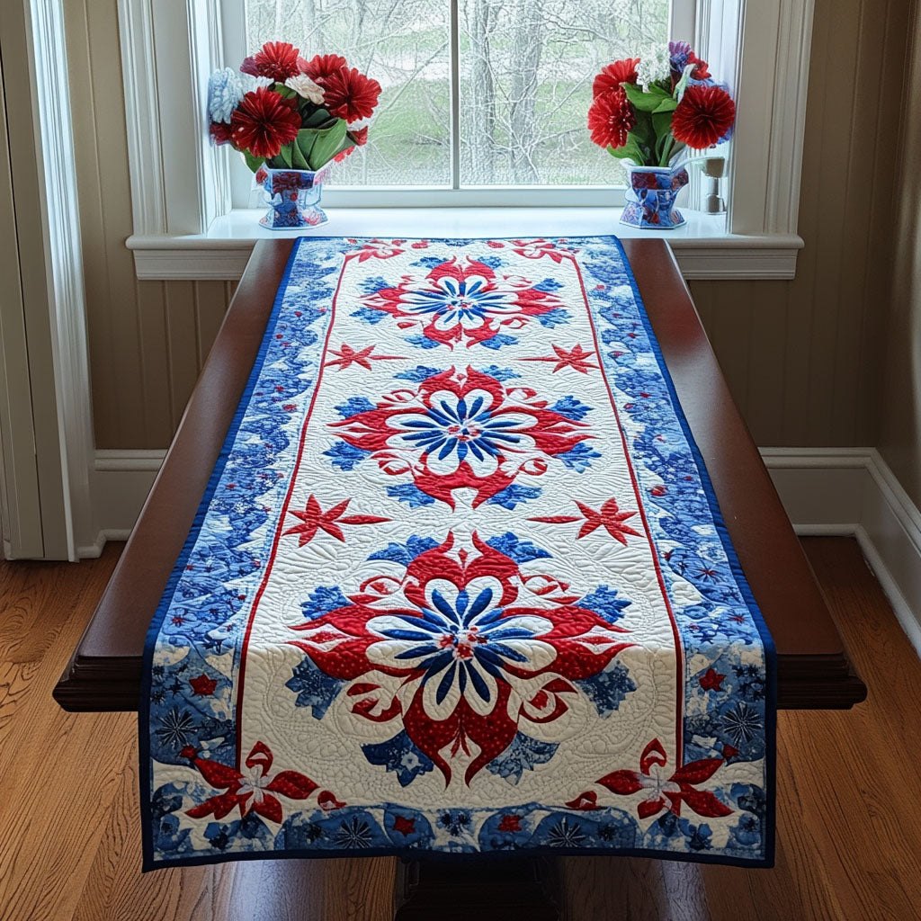 Red White Blue Folk Medallion Table Runner