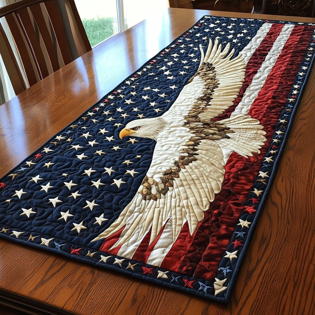 Eagle Flying Over the Flag Table Runner