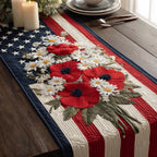 Red Poppies and Daisies on the Flag Table Runner