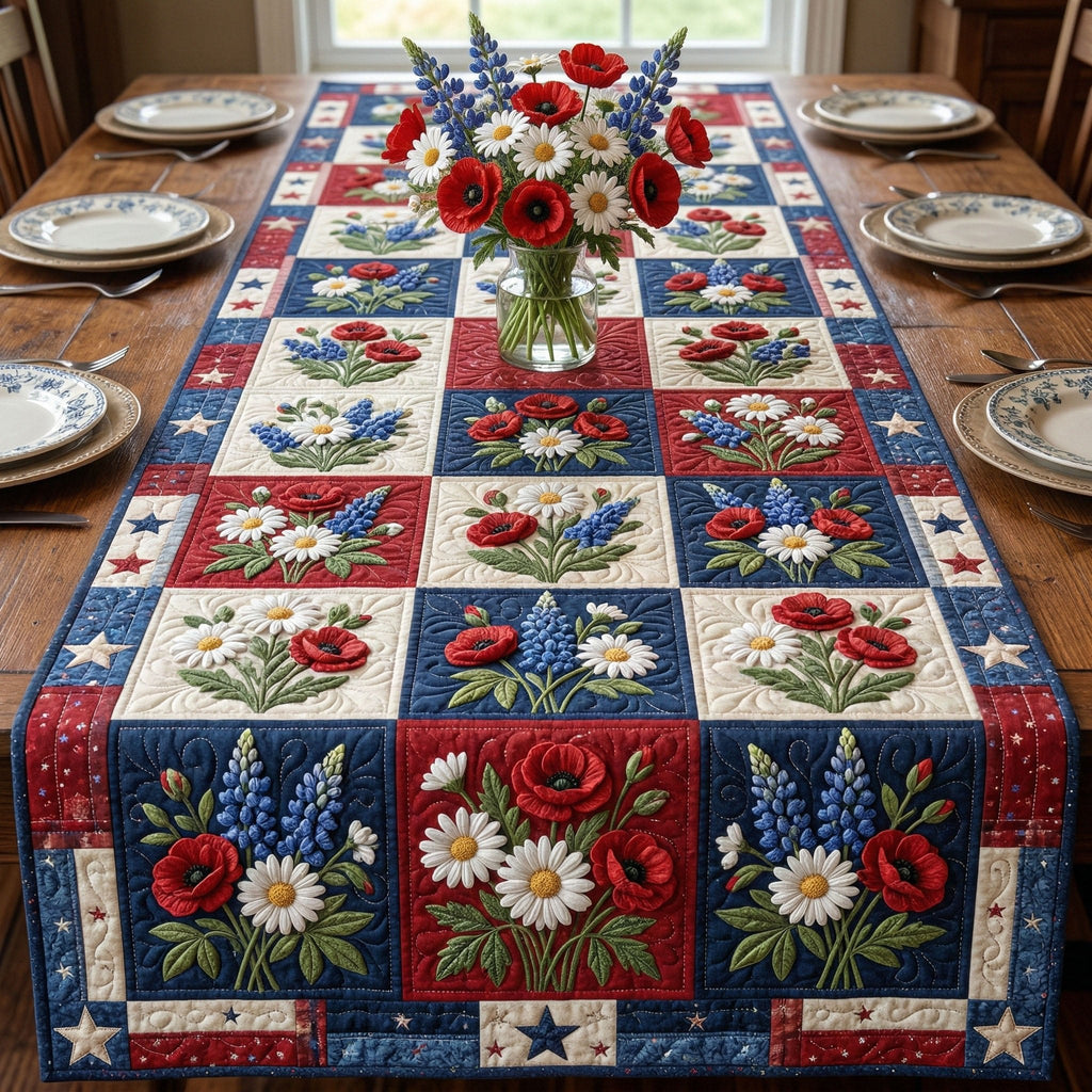 Patriotic Flower Blocks with Bluebonnets Table Runner
