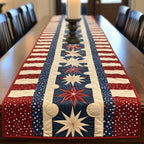 Patriotic Star Blocks in Red Blue Table Runner