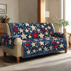 Cream and Red Stars on Navy Sofa Cover