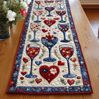 Wine Glasses with Red Hearts Table Runner