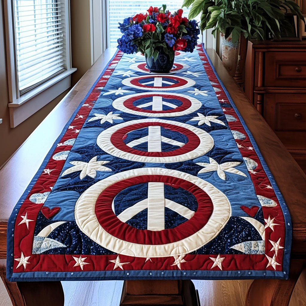 Peace Signs in Red White Blue Table Runner