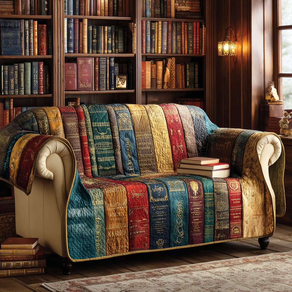 Book Spines in Warm Library Rows Sofa Cover