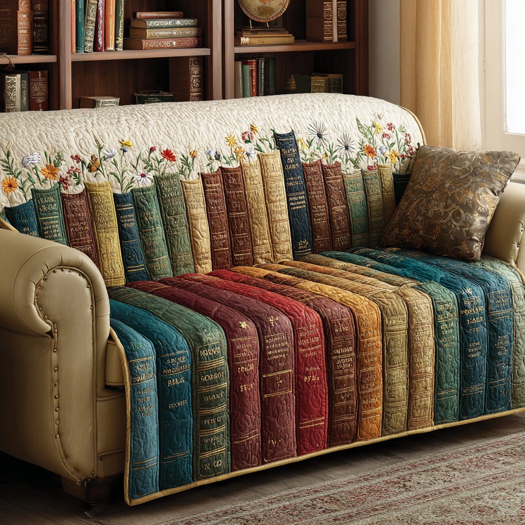 Book Spines in Teal and Red Sofa Cover