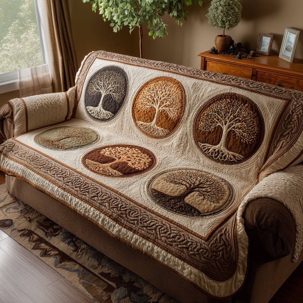 Tree of Life Circles on Cream Sofa Cover