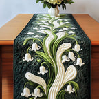 Lily Blossom Lily of the Valley on Dark Green Table Runner